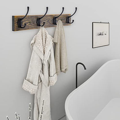 Wall Mounted Coat Rack (Antique wood / 2 Item-4 Hooks)
