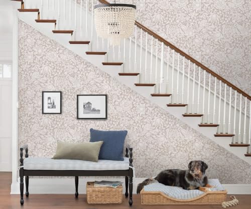 Floral Peel and Stick Wallpaper Beige William Morris Contact Paper (Beige / 17.3" x 196")