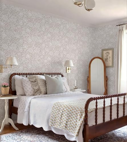 Floral Peel and Stick Wallpaper Beige William Morris Contact Paper (Beige / 17.3" x 196")