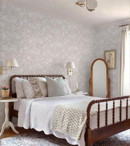 Floral Peel and Stick Wallpaper Beige William Morris Contact Paper (Beige / 17.3" x 196")