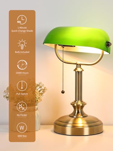One Min Quickly Replacement Glass Shade Banker Desk Lamp