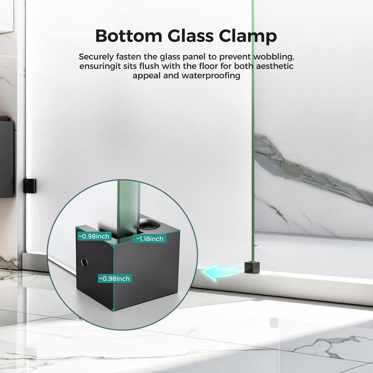 Shower Glass Panel Fixed (Matte Black - Frosted / 34"W x 76"H - 10mm)