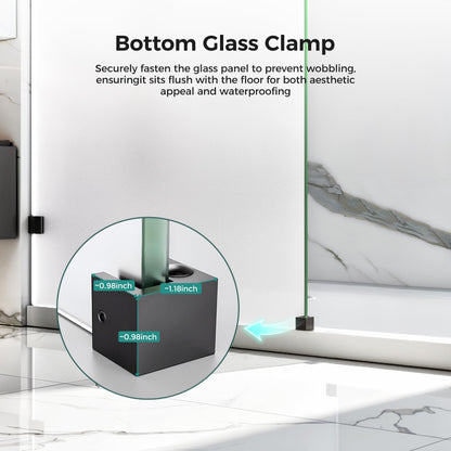 Shower Glass Panel Fixed (Matte Black - Frosted / 34"W x 76"H - 10mm)