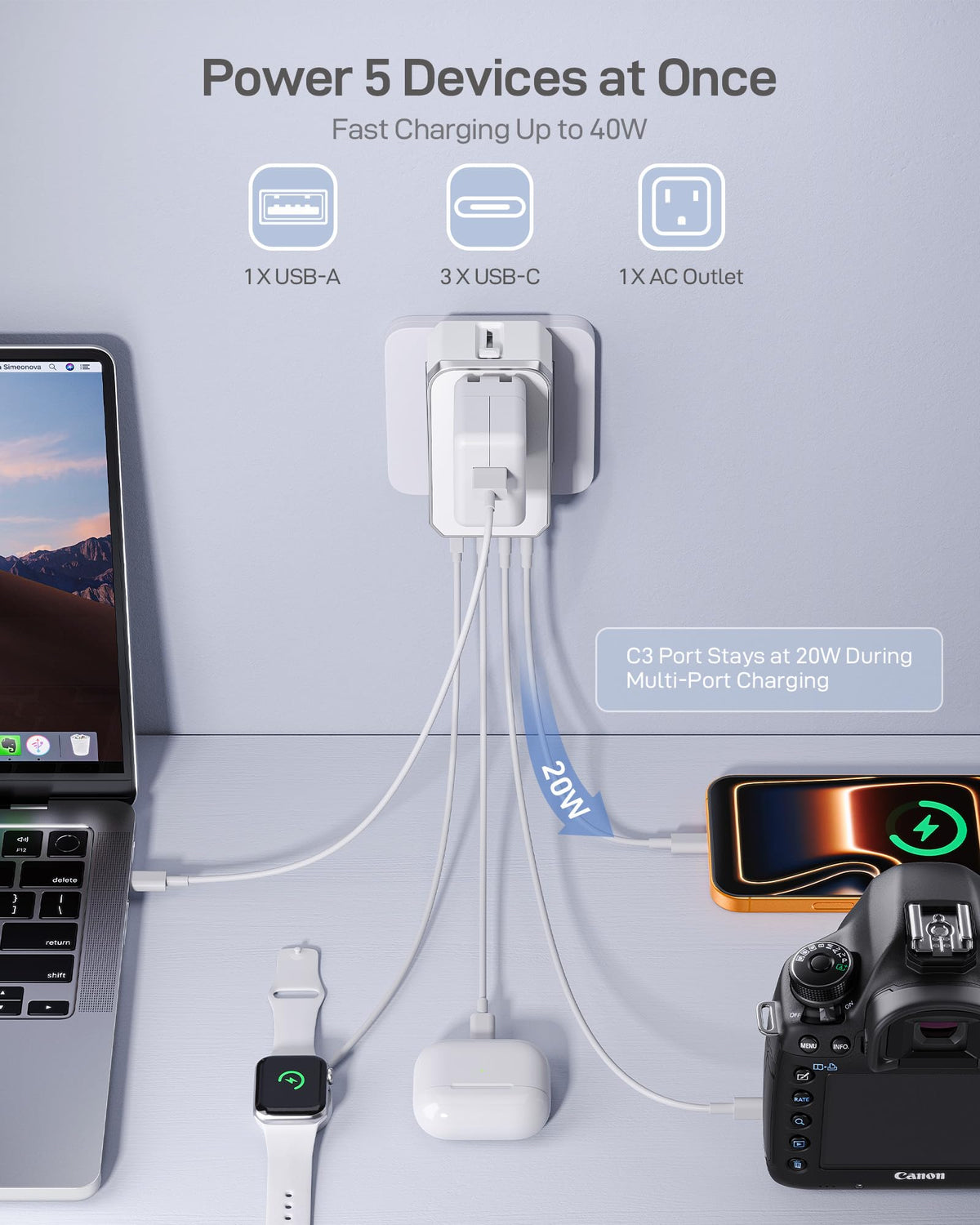 Air 65W Universal Travel Adapter PD&QC with 1AC (White)