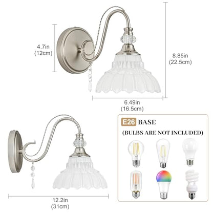 1 Piece Brushed Nickel Finish Wall Sconce (Nickel and White / 1-Light)