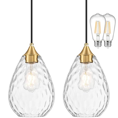 Glass Pendant Lights Kitchen Island 6" Pendant Light Fixtures Hammered Clear Glass Height Adjustable Modern Hanging Pendant Lights for Dining Room