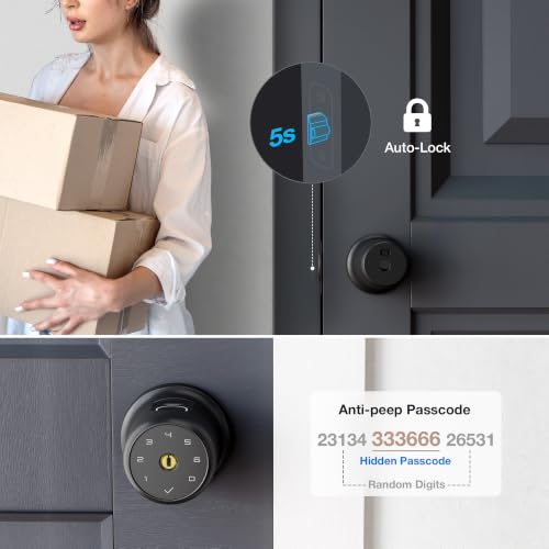 Fingerprint Door Knob Lock with Keypad Biometric Door Knob Auto