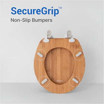 Bamboo Toilet Seat with HushMotion Soft Close and Magnetic Quick