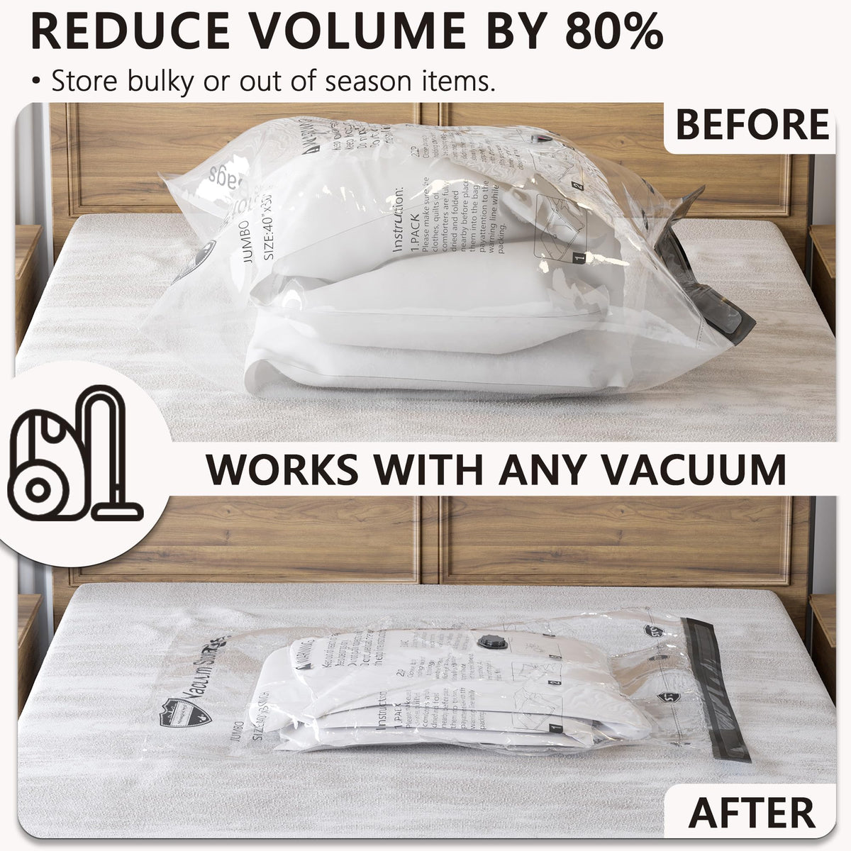Vacuum Storage Bags for Travel & Home with Pump (8 Large)
