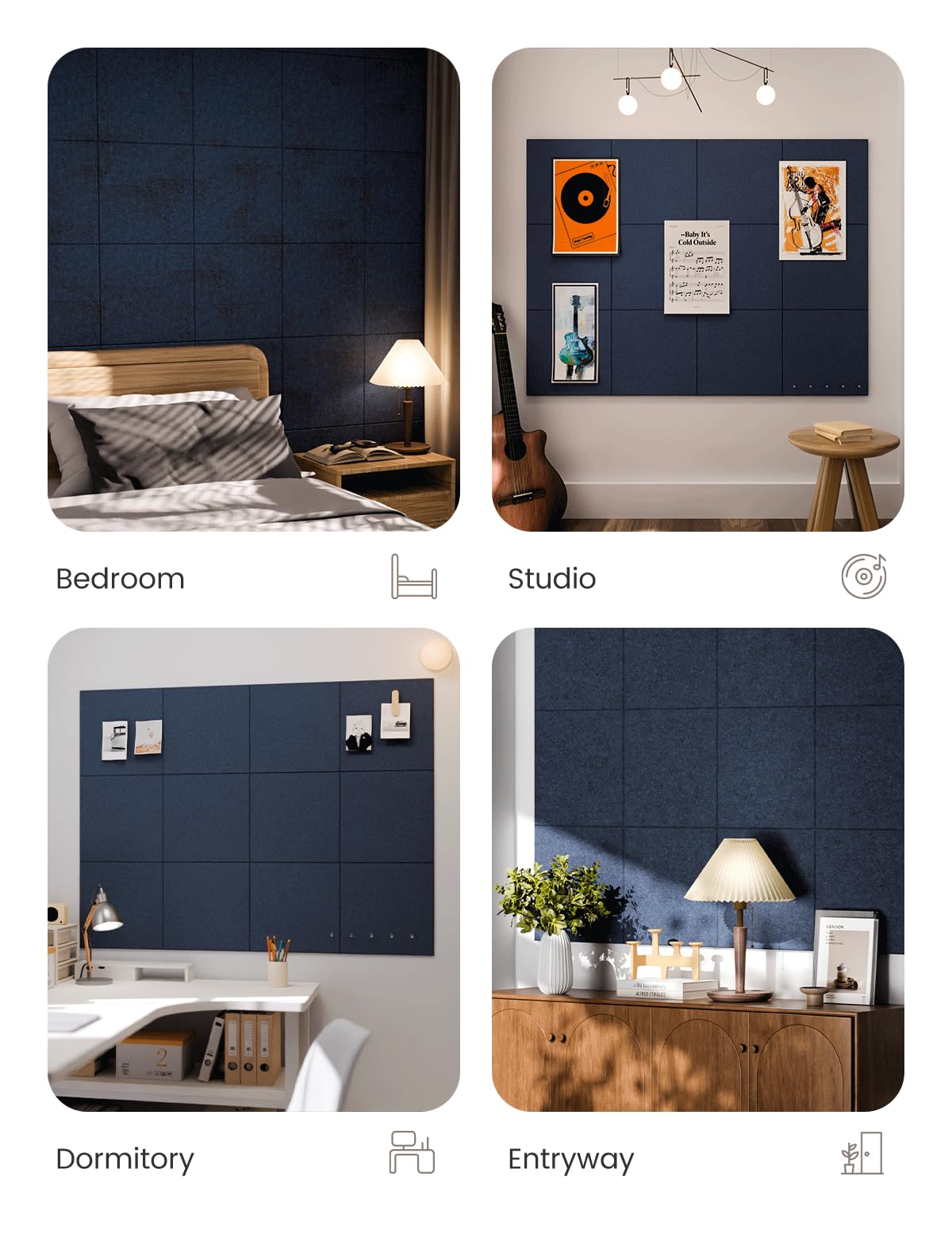 Felt Bulletin Board & Cork Board Alternative 48'' x 36'' (Carbon Blue-1 / Solid tile 12-pack)