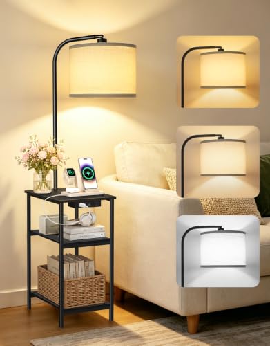 Floor Lamp with Side Table & Charging Station