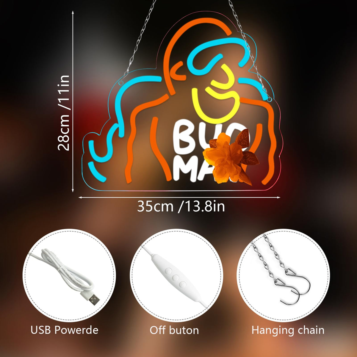 Bud Man Neon Signs for Wall Decor Neon Lights for Bedroom Led Business Signs Suitable for Man Cave Bar Pub Restaurant Christmas Gift Art (Bud Man)