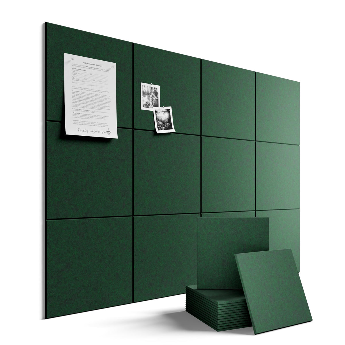 Felt Bulletin Board & Cork Board Alternative 36'' x 24'' (Pine Green-1 / Solid tile 12-pack)