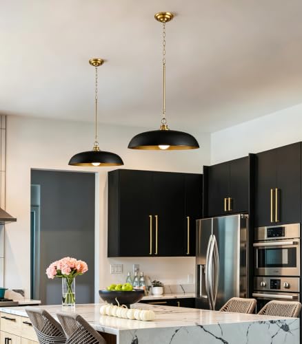 17.8" Black Gold Metal Dome Pendant Lights for Kitchen Island