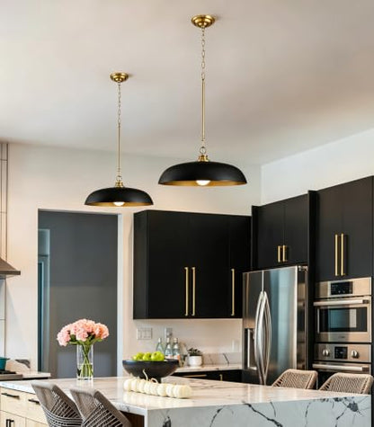 17.8" Black Gold Metal Dome Pendant Lights for Kitchen Island