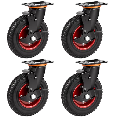 8 Inch Caster Wheels 4pcs Heavy Duty Swivel with Brake Rubber Solid Wheels (8 Inch Wheel)