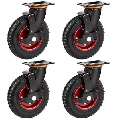 8 Inch Caster Wheels 4pcs Heavy Duty Swivel with Brake Rubber Solid Wheels (8 Inch Wheel)