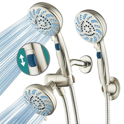 Seen-On-TV High Pressure 8-mode Handheld Shower Head - 2-mode Power Wash to Clean Tub, Tile & Pets, Stay-Clean Nozzles, Extra Long 6 ft. Stainless Steel Hose, Wall & Overhead Brackets, Modern