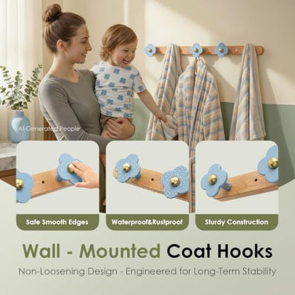 Upgreded Heavy Duty Coat Rack Wall Mount for Entryway (Blue / 5 Hooks)