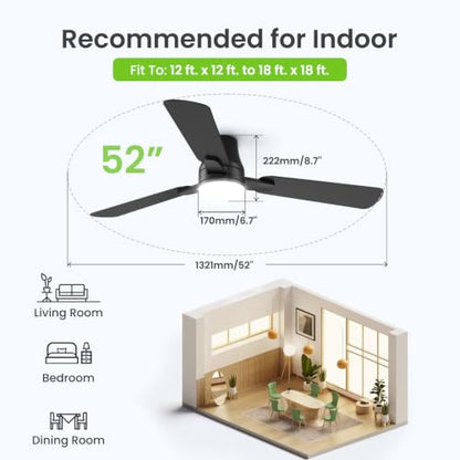 52" Ceiling Fans with Lights and Remote (Black / 52 Inch)