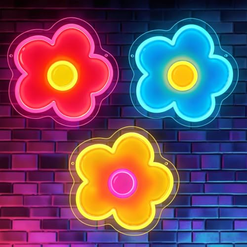 3 PCS Flower Neon Sign Dimmable UV
