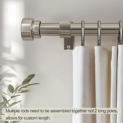 Modern Brushed Nickel Curtain Rods for Windows 66 to 120 with Adjustable Brackets Heavy Duty 1" Diameter Window Treatment Rod with Solid Metal Finials for Outdoor Bedroom Kitchen Living Room (Brushed Nickel / 16"-120"|1 Pack)