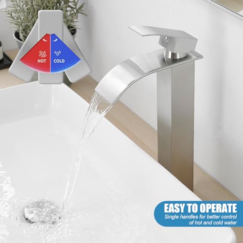 Tall Bathroom Faucet Vessel Sink Faucet with Drain (With Drain / Brushed Nickel)