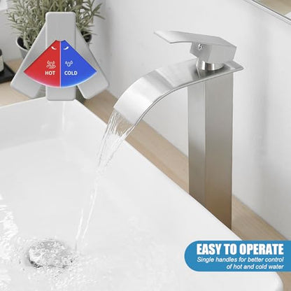 Tall Bathroom Faucet Vessel Sink Faucet with Drain (With Drain / Brushed Nickel)