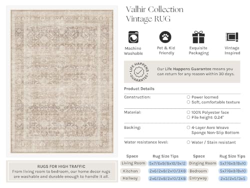 Beige Washable 2x12 Runner Rugs for Hallway Entryway (Retro | Beige / 2' x 12' (Runner))