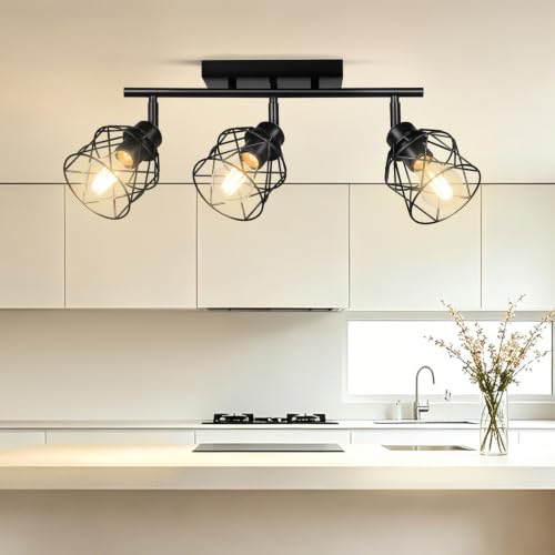 Black Semi Flush Mount Ceiling Light with Metal Cage
