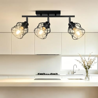 Black Semi Flush Mount Ceiling Light with Metal Cage