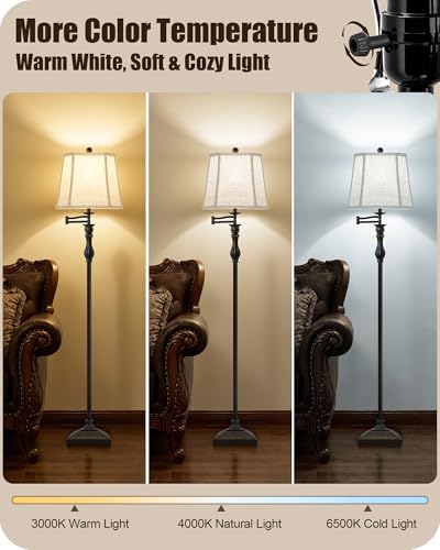 62" Floor Lamps for Living Room with 350°Adjustable Swing Arm & Dimmable Colors Temperature Bulb
