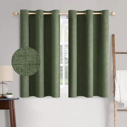 100% Blackout Linen Curtains for Bedroom 42x63 Inches Olive Green (Olive Green / 42"W x 63"L (Pack of 2))