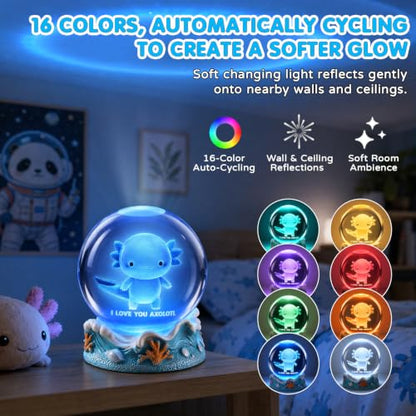 3D Crystal Ball Axolotl Night Light with Resin Base