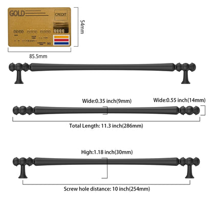 10 Pack Heavy Duty Solid Zinc Alloy Matte Black Cabinet Pulls (Matte Black / 10"/254MM Hole Center)