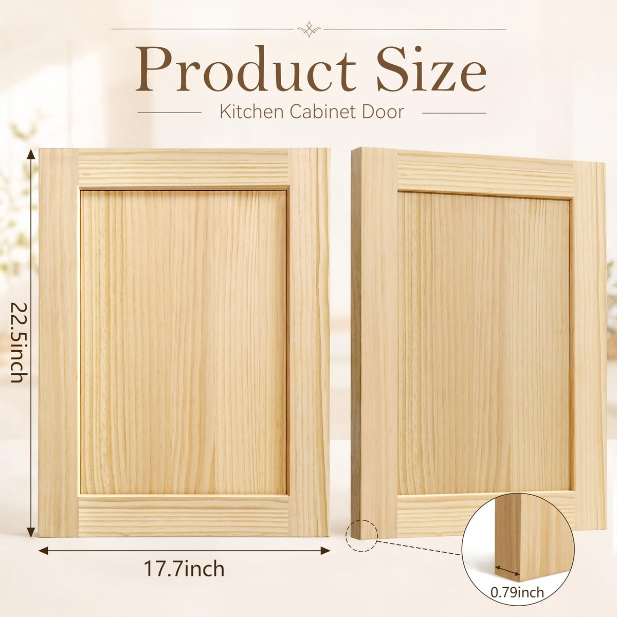 2 Pack Unfinished Pine Shaker Cabinet Doors 17.7" W x 22.5" H (17.7'' Wx22.5'' H)