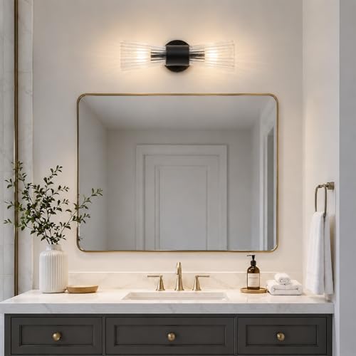 Black Glass Wall Sconce Light (Black Clear Glass)