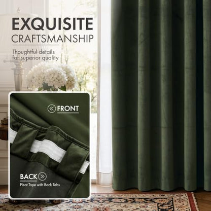 Olive Green Velvet Curtains 4 Panel Set Back Tab 40x120 Inch Long (Olive Green / 40"W x 120"L (Pack of 4))