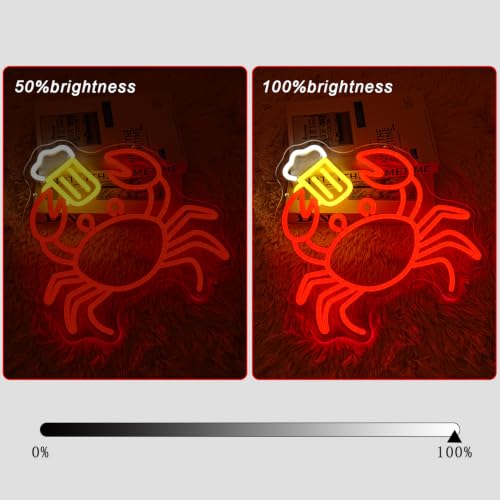 Crab Beer Neon Sign for Wall Decor Drinking Neon Light Bar Led Sign Red Seafood Neon Light Sign for Bar Seafood Market Coastal Beach Themed Restaurant (Red Beer Crab)