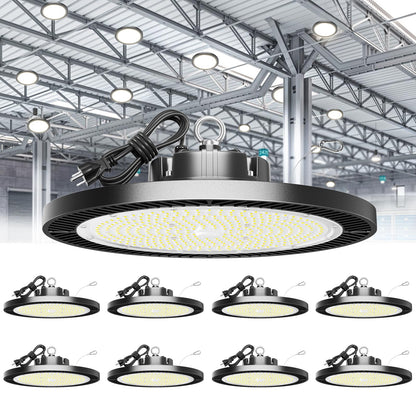 High Bay LED Shop Lights 200W 8 Pack with Plug 5' Cord Safety Rope Hook (200W-8-PACK)