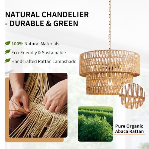 Boho Rattan Chandelier Light Fixture