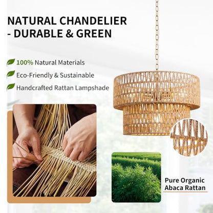 Boho Rattan Chandelier Light Fixture