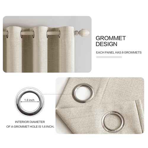 100% Blackout Linen Curtains for Bedroom 52x54 Inches Stone (Stone / 52"W x 54"L (Pack of 2))