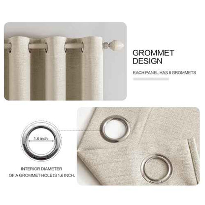 100% Blackout Linen Curtains for Bedroom 52x54 Inches Stone (Stone / 52"W x 54"L (Pack of 2))