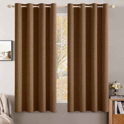 100% Blackout Linen Curtains for Bedroom 52x63 Inches Brown (Brown / 52"W x 63"L (Pack of 2))