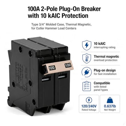 2 Pole 100 Amp Circuit Breaker Replacement for Load Centers Type 3 (Breaker-100)