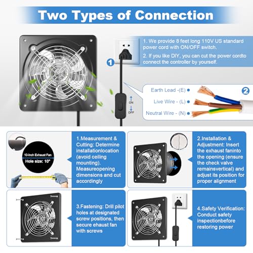 6-inch Wall-Mounted Kitchen Exhaust Fan with Switch, 382 CFM, Portable Installation, Suitable for Attic, Garage, Bathroom, and Basement Ventilation
