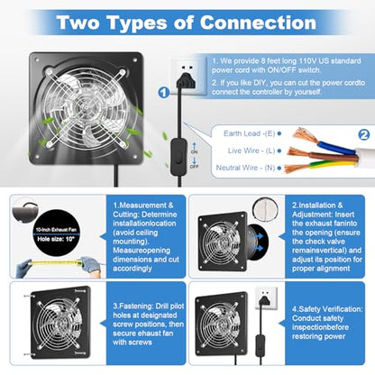 6-inch Wall-Mounted Kitchen Exhaust Fan with Switch, 382 CFM, Portable Installation, Suitable for Attic, Garage, Bathroom, and Basement Ventilation
