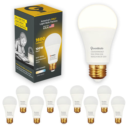Made in USA A19 LED Light Bulbs (Soft White)