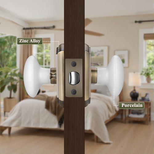 White Door Knobs with Gold Camelot Trim